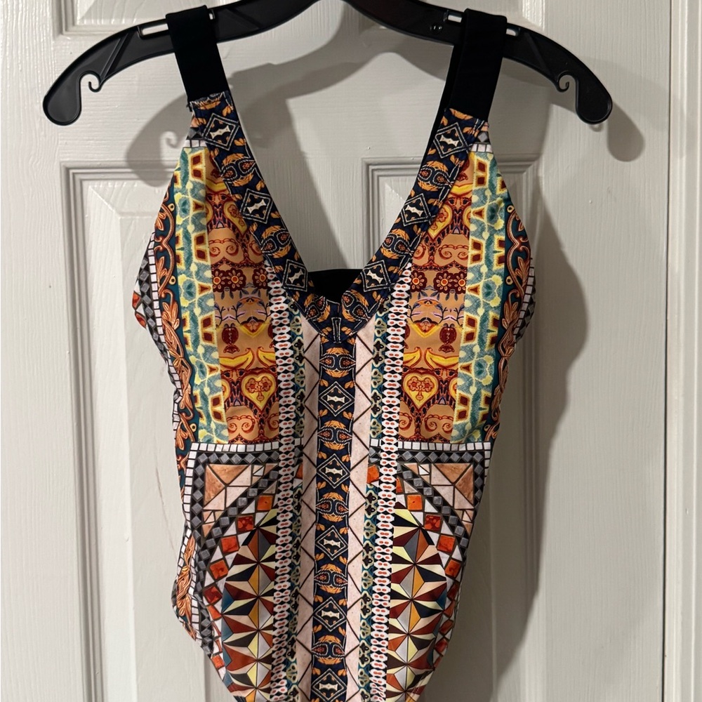 RACHEL Rachel Roy Multicolor Geometric One Piece Swimsuit